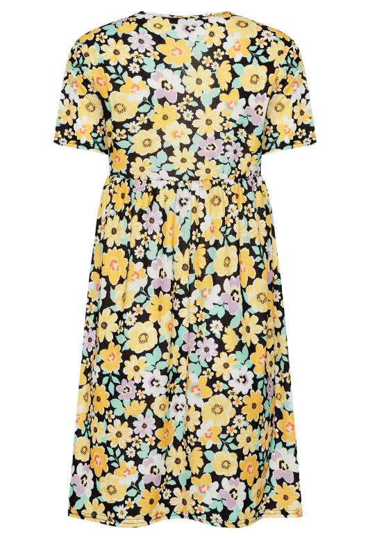 YOURS PETITE Plus Size Yellow Floral Print Smock Dress | Yours Clothing 8