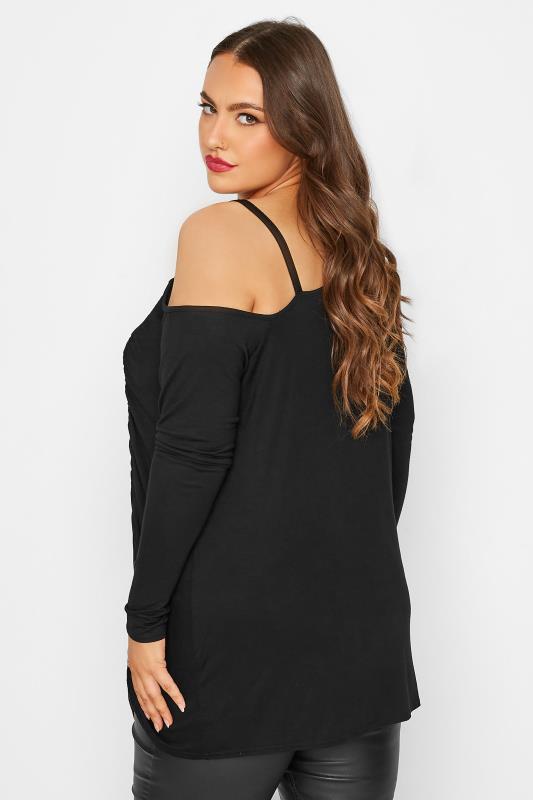 LIMITED COLLECTION Plus Size Black Ruched One Shoulder Top | Yours Clothing 4