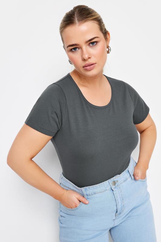  Grande Taille YOURS Curve Charcoal Grey Short Sleeve Bodysuit