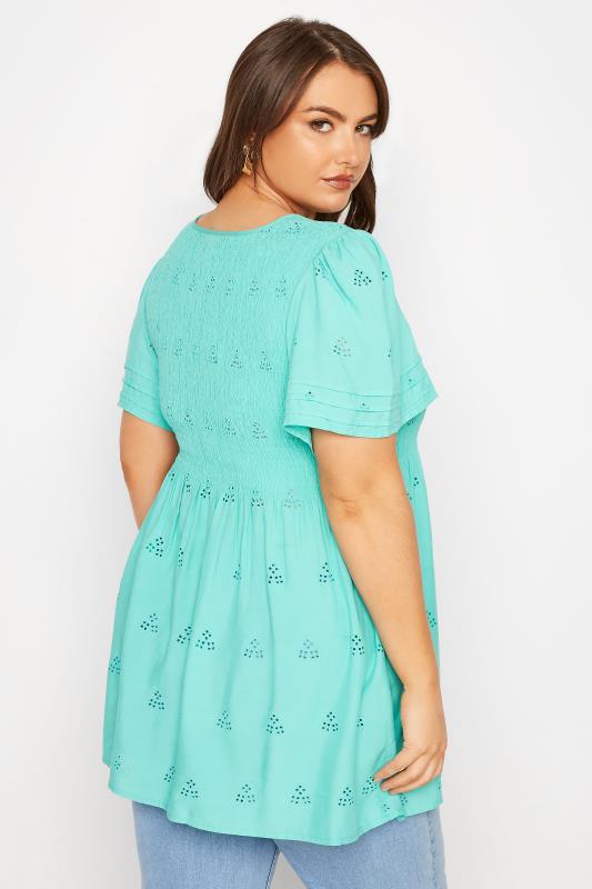 LIMITED COLLECTION Plus Size Blue Embroidered Shirred Top | Yours Clothing 3