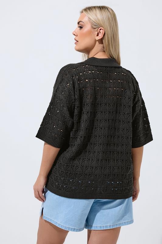 LIMITED COLLECTION Plus Size Black Crochet Shirt | Yours Clothing 2