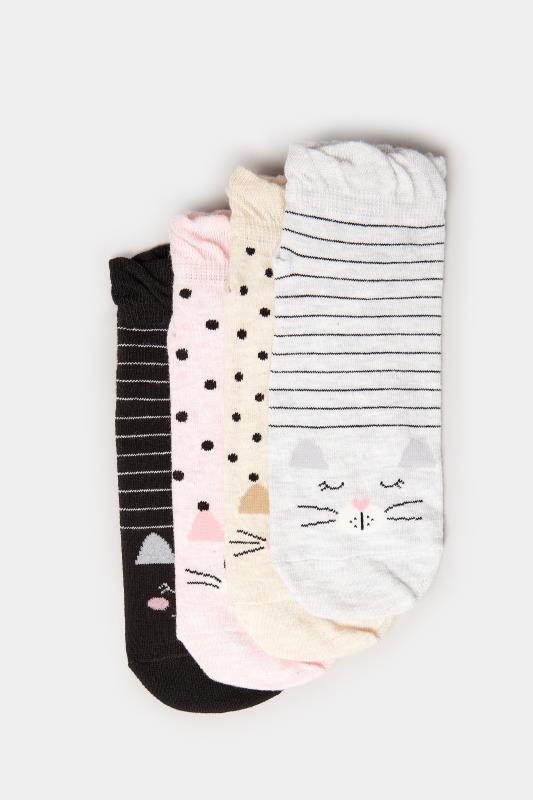 YOURS Curve 4 PACK Cat Print Trainer Socks | Yours Clothing  3