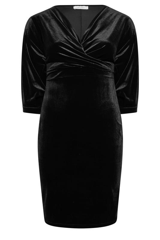 YOURS LONDON Curve Black Velvet Drop Shoulder Bodycon Wrap Dress | Yours Clothing 6