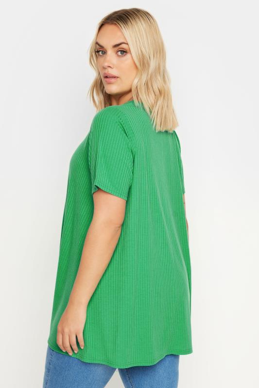 YOURS Plus Size Green Ribbed T-Shirt | Yours Clothing 3