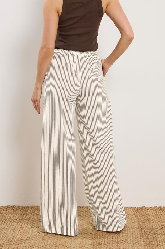 LTS Tall Women's Ivory White & Brown Stripe Wide Leg Trousers | Long Tall Sally 1