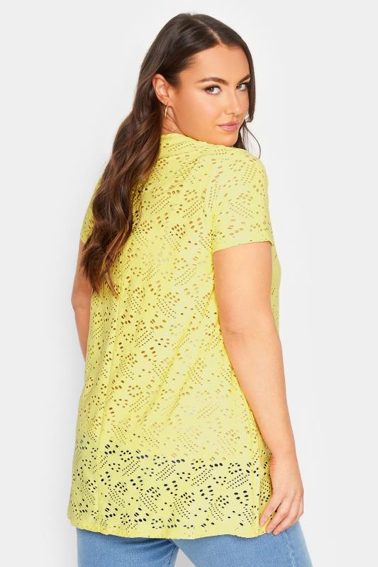 Plus Size Yellow Broderie Anglaise Swing T-Shirt | Yours Clothing 3