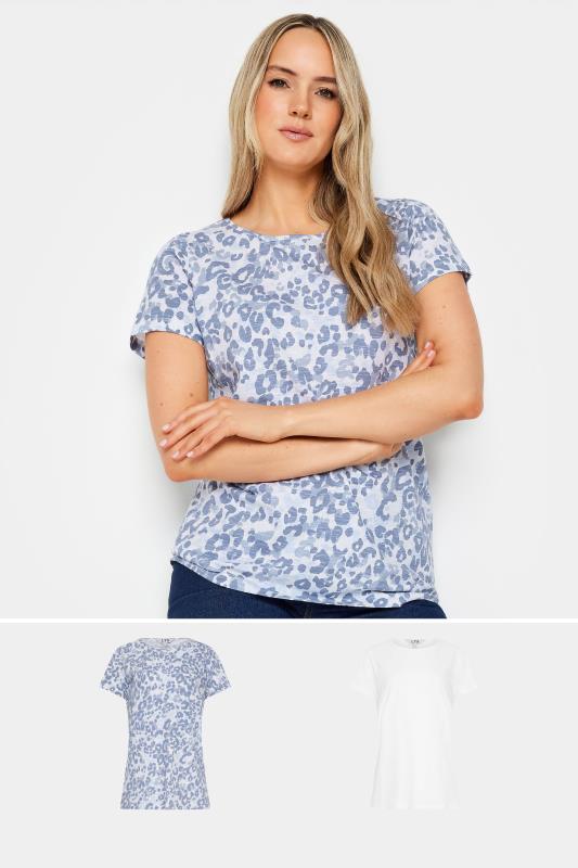LTS 2 PACK Tall Womens Blue & White Animal Print Cotton T-Shirts | Long Tall Sally 1