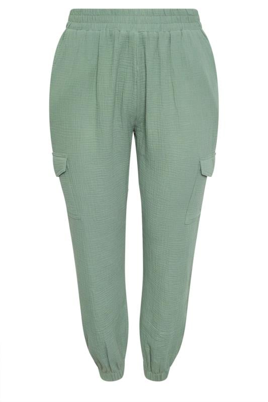 YOURS Plus Size Sage Green Cheesecloth Cuffed Joggers | Yours Clothing 5