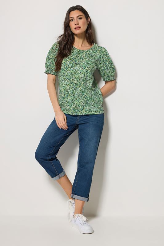 M&Co Green Ditsy Floral Puff Sleeve Top | M&Co 1