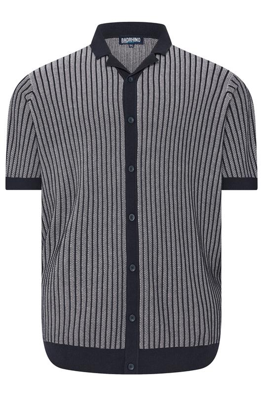 BadRhino Big & Tall Navy Blue Knitted Stripe Shirt | BadRhino 6