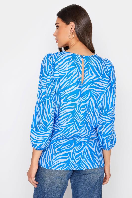 LTS Tall Bright Blue Zebra Print Puff Sleeve Top 3
