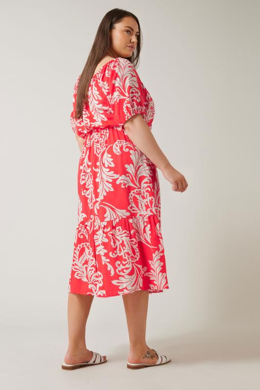 EVANS Plus Size Red Abstract Print Tiered Midi Dress | Evans  3