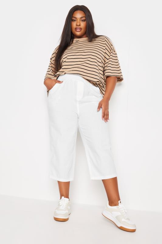  Grande Taille YOURS Curve White Elasticated Cool Cotton Cropped Trousers