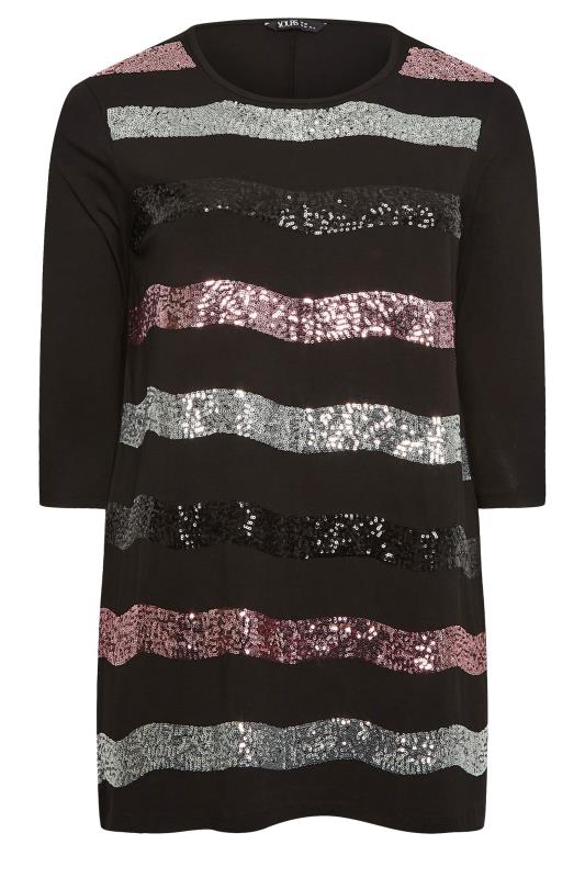 YOURS Plus Size Black Sequin Embellished Stripe Top | Yours Clothing 5