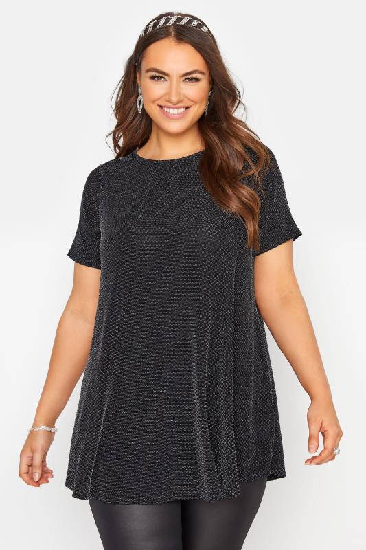 Plus Size YOURS LONDON Black Glitter Swing Top | Yours Clothing 1