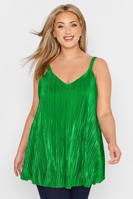 Plus Size  YOURS LONDON Curve Green Plisse Swing Cami Top