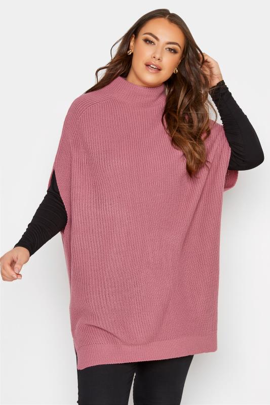 Plus Size  Pink Ribbed Knit Tabard Vest