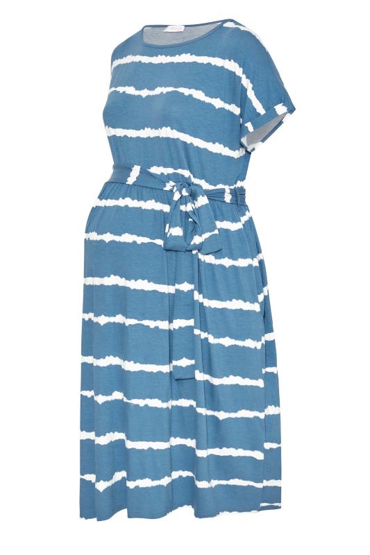 BUMP IT UP MATERNITY Plus Size Blue Tie Dye Belted Dress | Yours Clothing  5