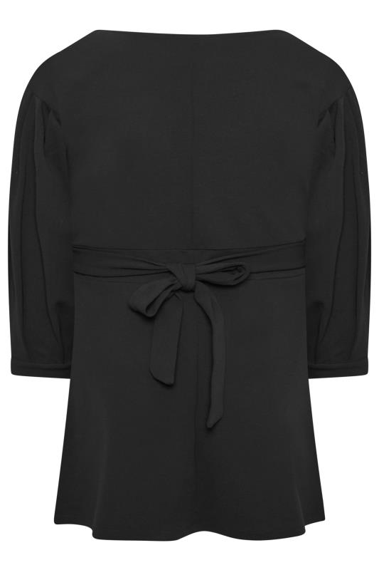 YOURS LONDON Curve Plus Size Black Drop Shoulder Peplum Wrap Top | Yours Clothing  8