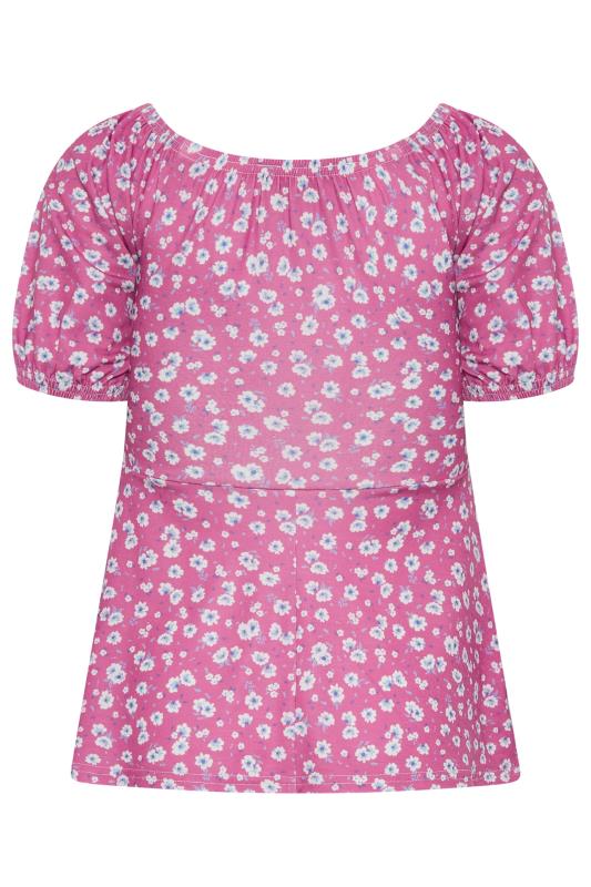 Petite Pink Daisy Print Ruched Front Top | PixieGirl 7