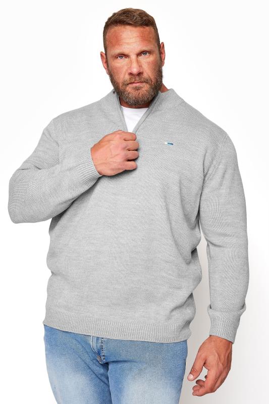 BadRhino Big & Tall Light Grey Essential Quarter Zip Knitted Jumper 1
