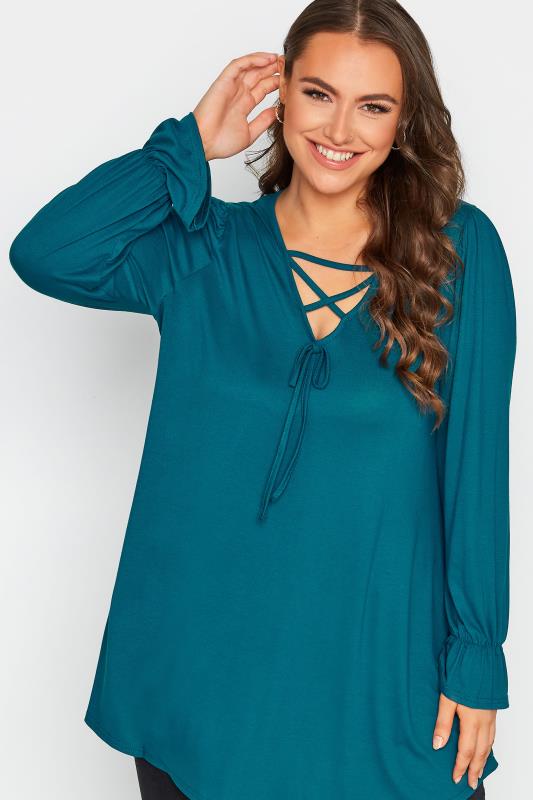 LIMITED COLLECTION Curve Teal Blue Lattice Front Top 4