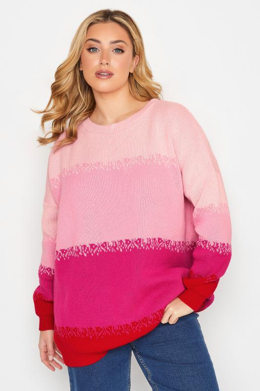  dla puszystych YOURS Curve Pink Colour Block Jumper