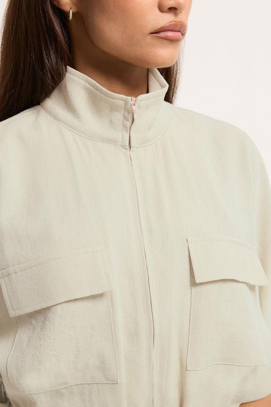PixieGirl Petite Women's Natural Brown Funnel Neck Shacket | PixieGirl 5