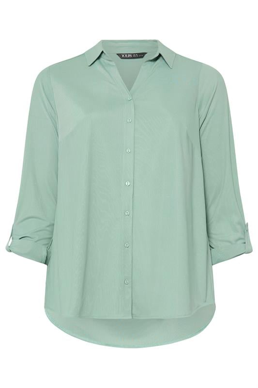 YOURS Plus Size Sage Green Ribbed Shirt | Yours Clothing 5