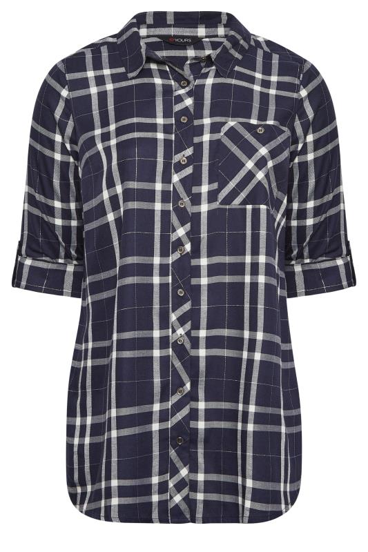 YOURS Plus Size Curve Navy Blue Check Boyfriend Shirt | Yours Clothing  6
