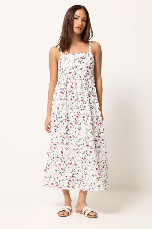 PixieGirl Petite White Ditsy Floral Midi Dress | PixieGirl 1