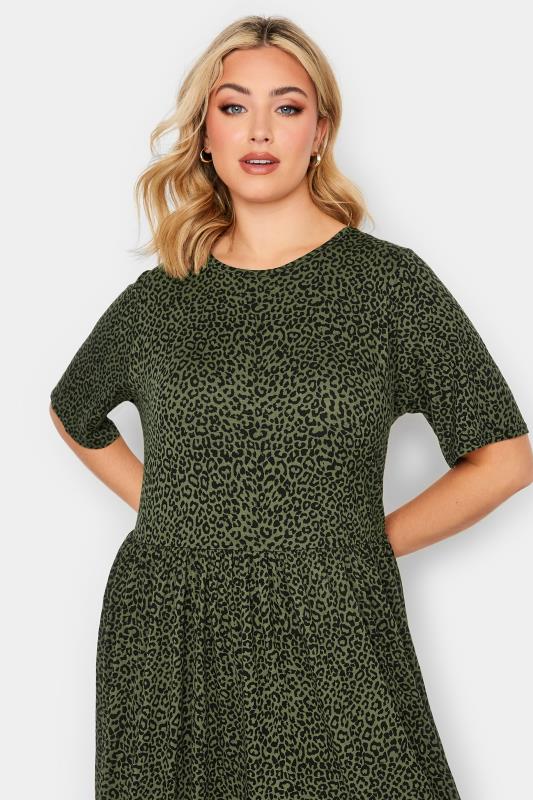 YOURS Plus Size Green Leopard Print Midi Smock Dress | Yours Clothing 4