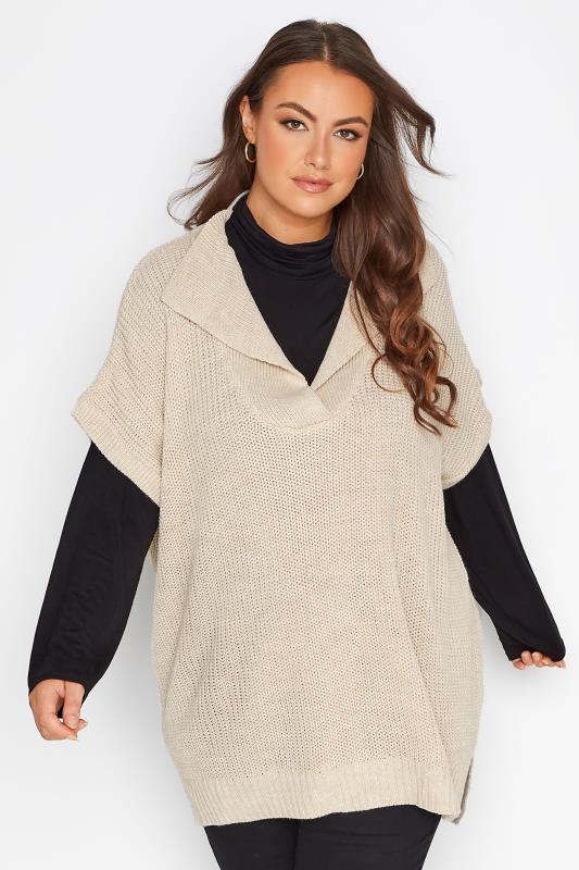 Plus Size Curve Cream Open Collar Knitted Vest | Yours Clothing 1
