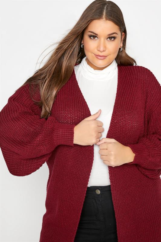 Curve Burgundy Red Balloon Sleeve Knitted Cardigan_D.jpg