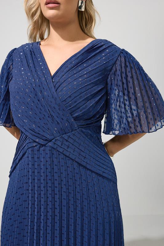 YOURS LONDON Plus Size Blue Pleated Wrap Maxi Dress | Yours Clothing 4