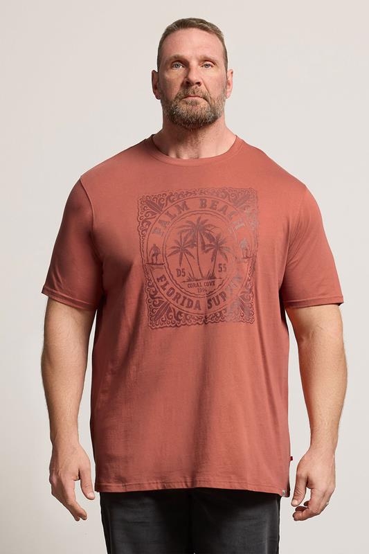 D555 Big & Tall Brick Red Florida Surf Print T-Shirt | BadRhino 1