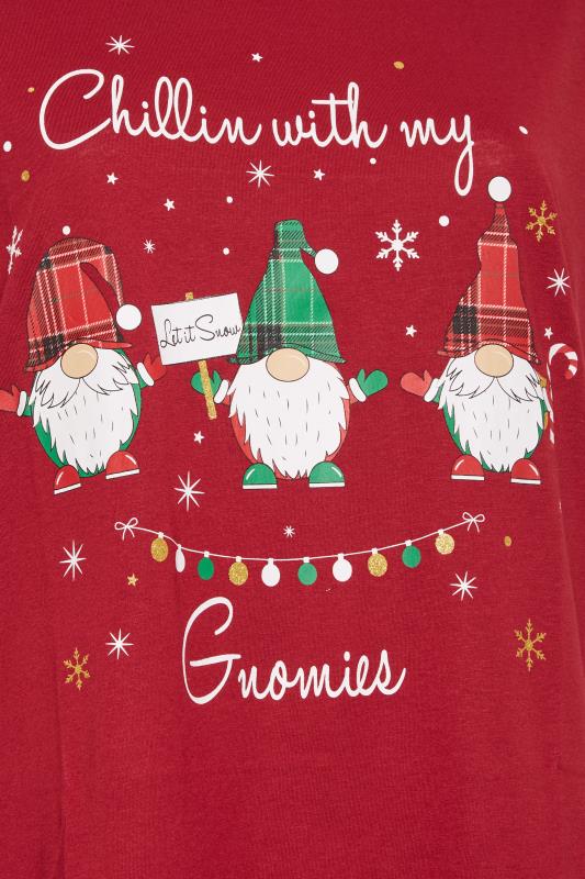 YOURS Curve Red 'Chillin With My Gnomies' Christmas T-Shirt | Yours Clothing  5