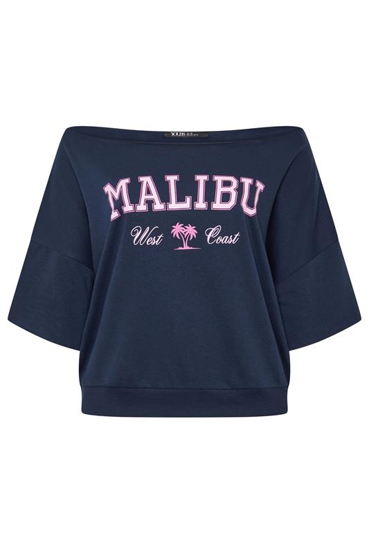 YOURS Plus Size Navy Blue 'Malibu' Off Shoulder Sweatshirt | Yours Clothing 5