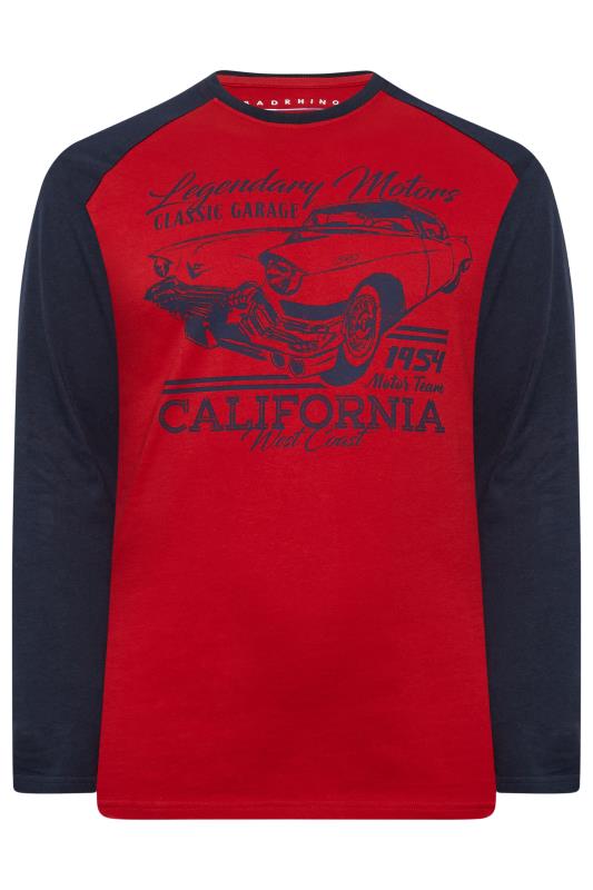 BadRhino Big & Tall Red & Blue Car Print 'Legendary Motors' Slogan Long Sleeve T-Shirt | BadRhino 3