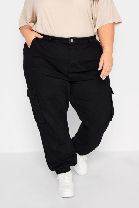 Plus Size Black Washed Cargo Jeans | Yours Clothing  1