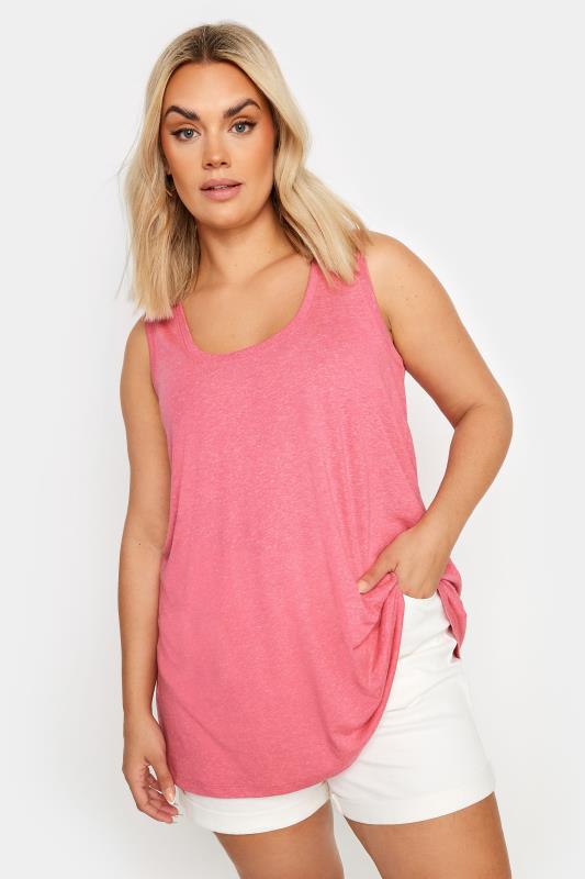 YOURS Plus Size Pink Linen Vest Top | Yours Clothing 1