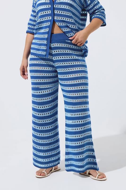 LIMITED COLLECTION Plus Size Blue Stripe Knitted Trousers | Yours Clothing 1