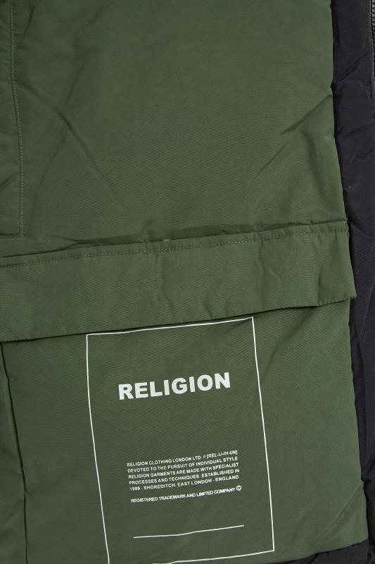 RELIGION Big & Tall Black & Khaki Green Reversible Parka Coat 8
