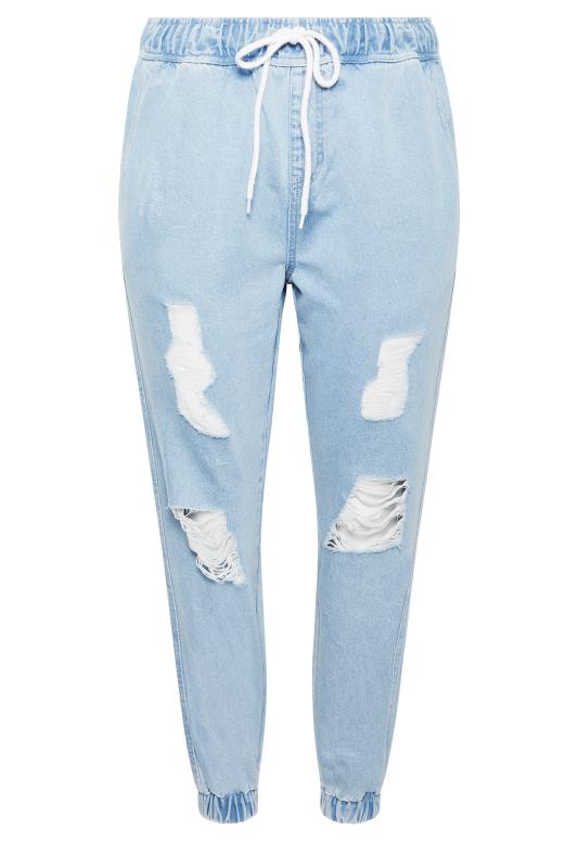 YOURS Plus Size Bleach Blue Ripped Jogger Jeans | Yours Clothing 5