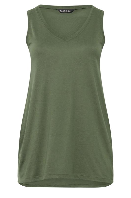 YOURS Plus Size Khaki Green V-Neck Basic Vest Top | Vest Top 5