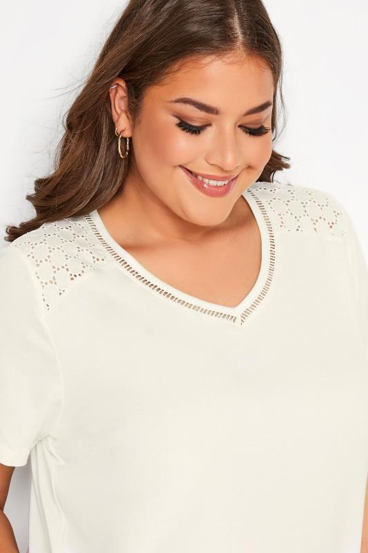 Plus Size White Embroidered Shoulder Detail T-Shirt | Yours Clothing 4