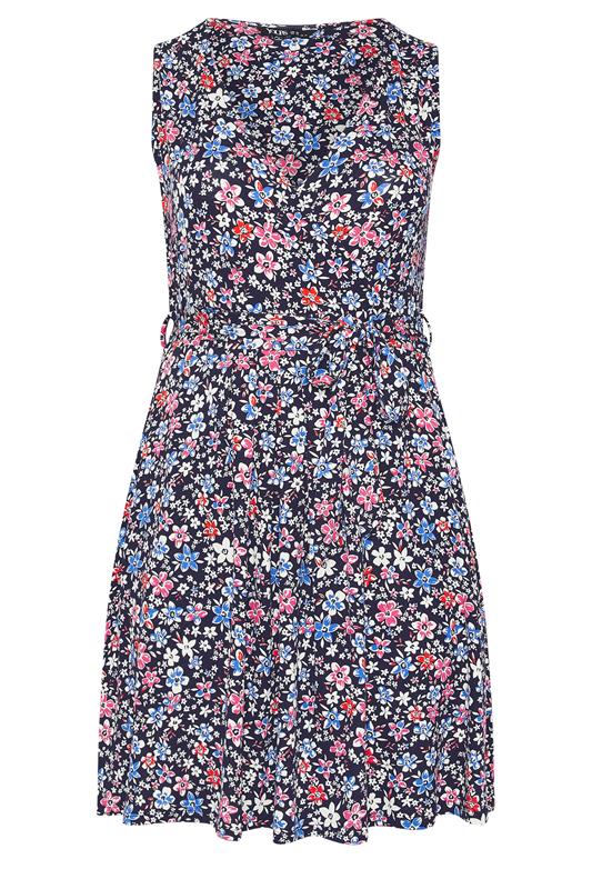 YOURS Plus Size Black Floral Sleeveless Wrap Front Dress | Yours Clothing 5