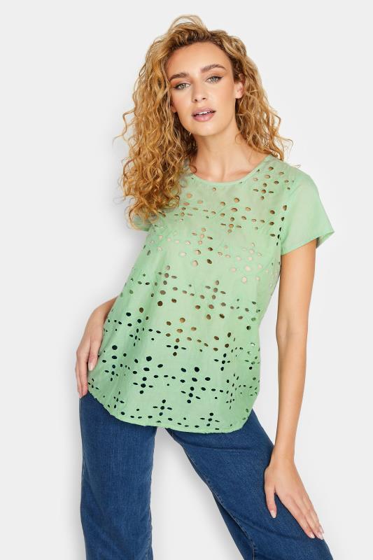 LTS Tall Women's Green Broderie Front T-Shirt | Long Tall Sally 1