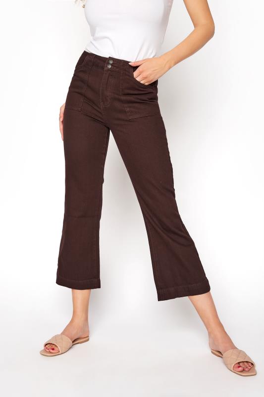 Tall Brown Cotton Twill Kick Flare Cropped Trouser 2