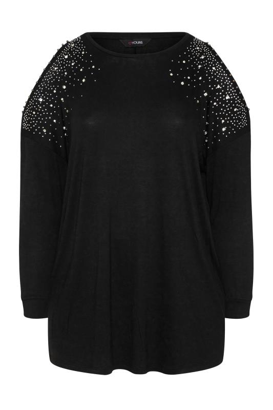 Plus Size Black Cold Shoulder Embellished Tunic Top | Yours Clothing 6